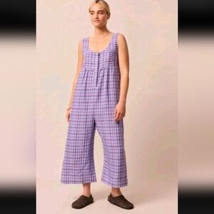 Beyond Nine Linen Maternity Jumpsuit Sleeveless Women's XXS Purple Plaid